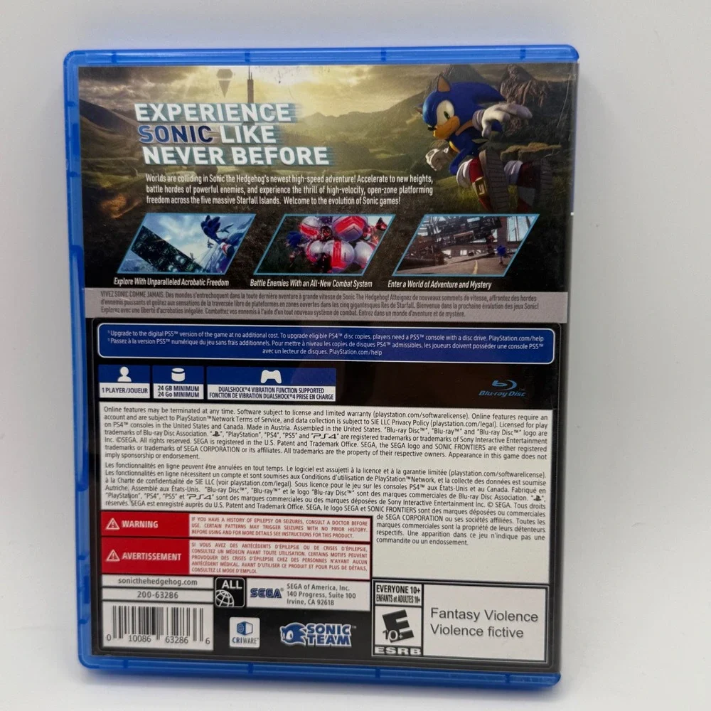 Sega Sonic Frontiers PS4 Standard Edition Blue Excellent Open Zone Adventure